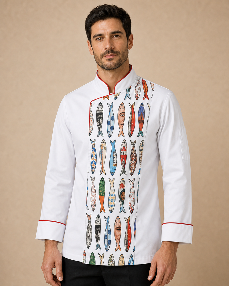 Jaleca Sardinhas de homem - frente com modelo